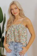 Kaiya Floral Spaghetti Strap Ruffle Summer Tank Top