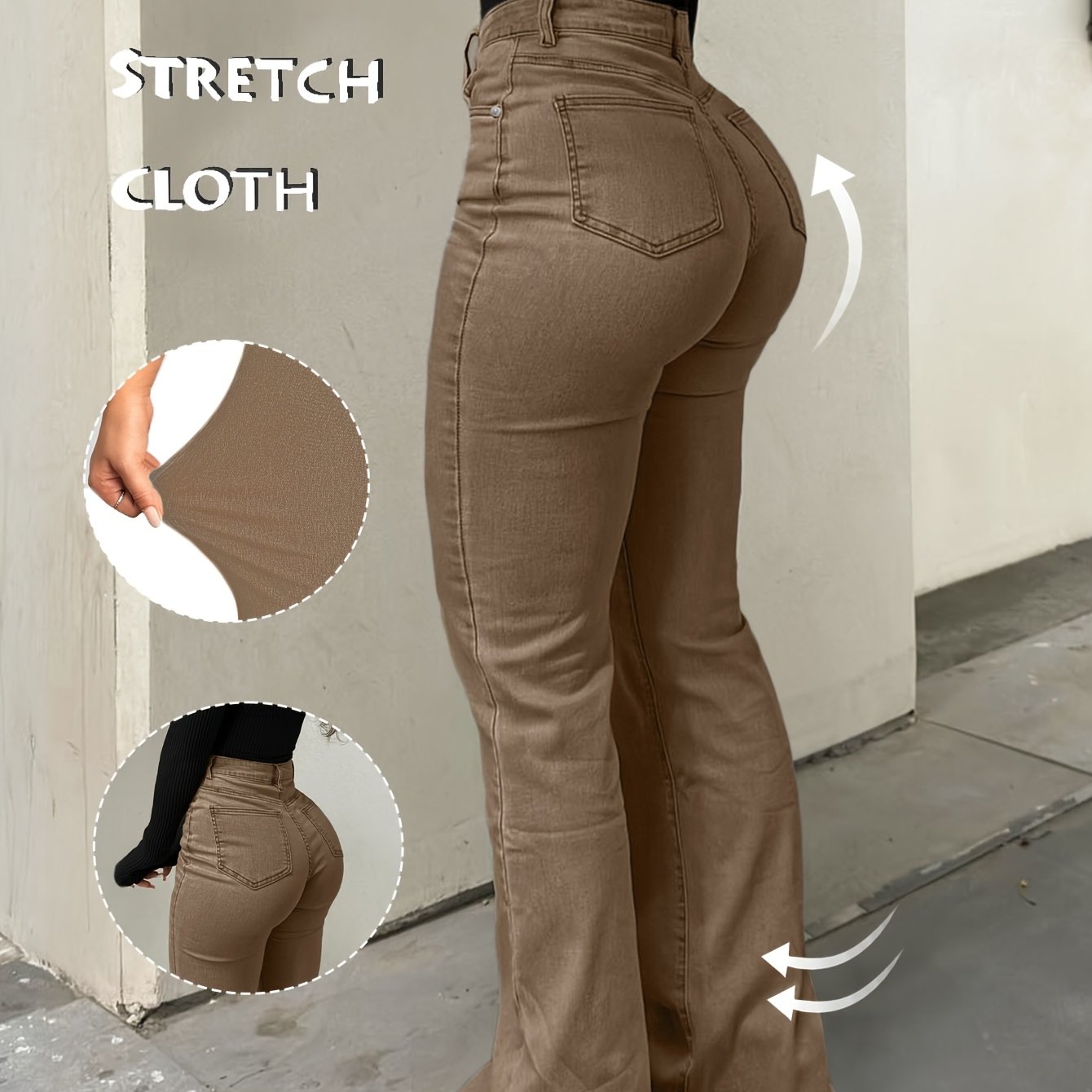 High Waisted Stretch Non See Through Straight Leg Jeans