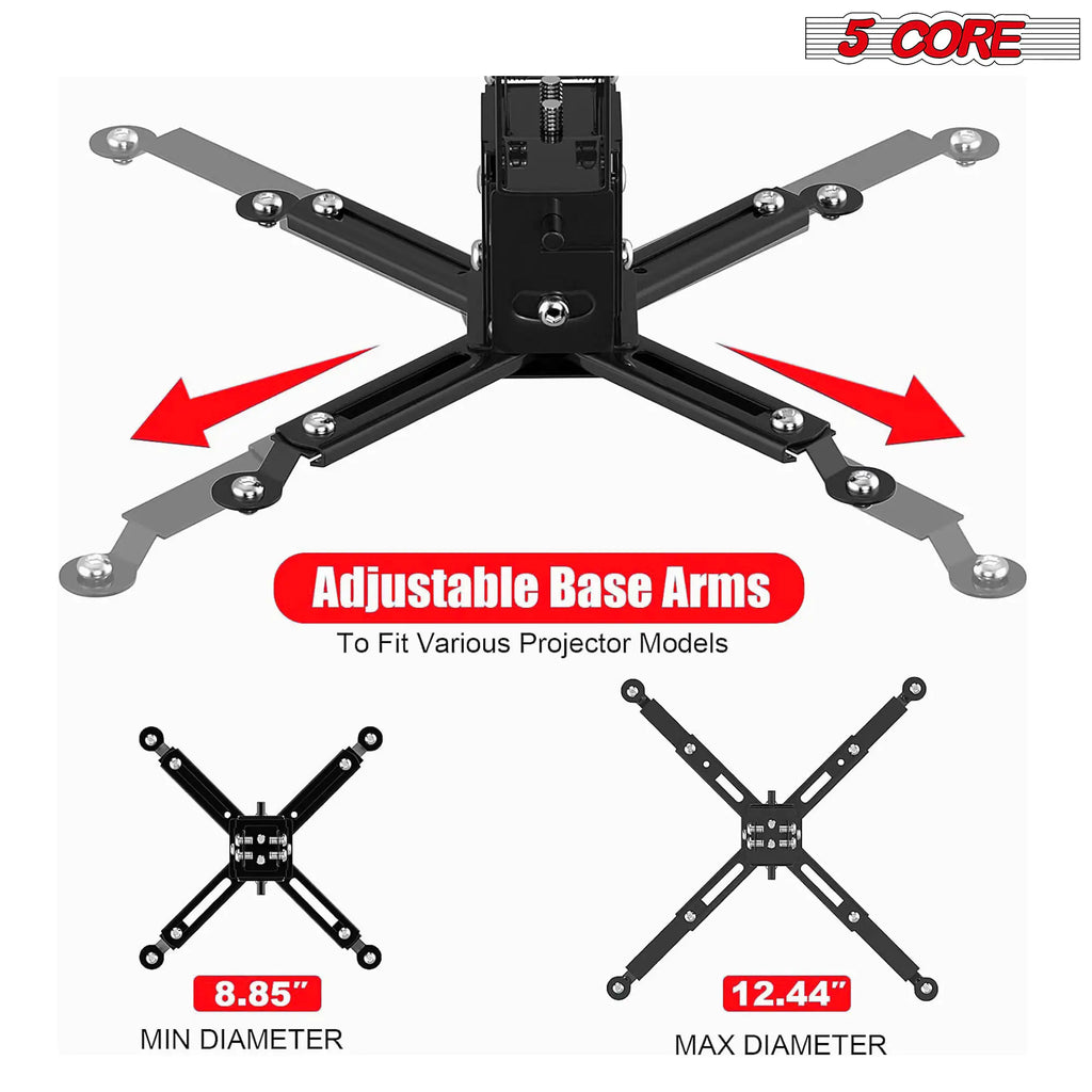 5Core Projector Mount Ceiling Wall Universal Holder Adjustable Low Profile Capacity 40lb