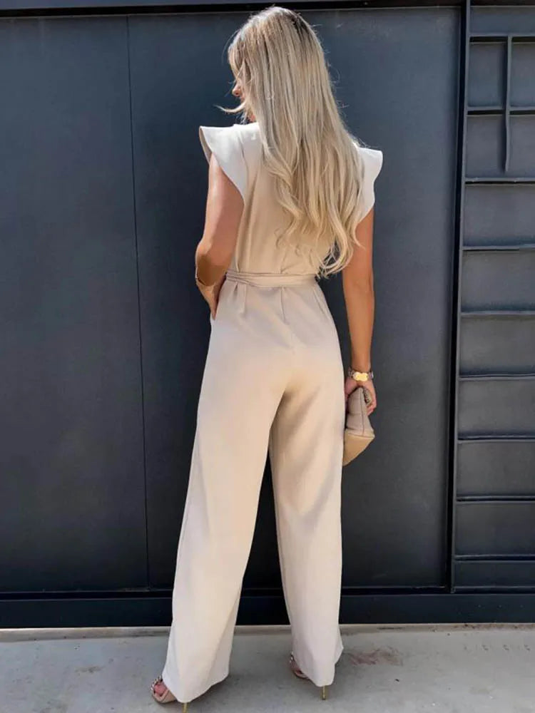 Summer Short Sleeve Wide Leg Jumpsuit for Women Elegant Romper Vintage Streetwear Jumpsuits Overalls Women Jump Suit Woman