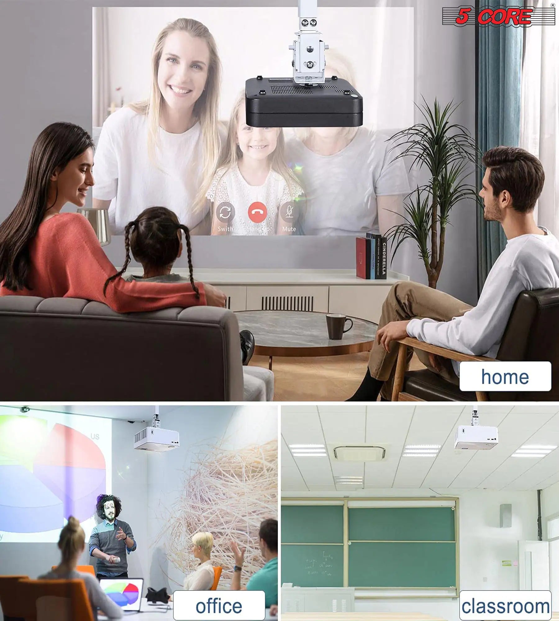5Core Projector Mount Ceiling Wall Universal Holder Adjustable Low Profile Capacity 40lb